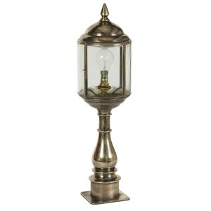 Wentworth Art Deco style tall outdoor pillar lantern solid brass in antique finish
