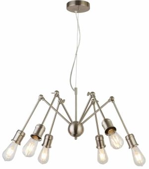 Mantis 6 light pendant ceiling light satin silver