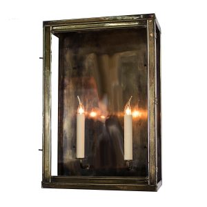 Oxbridge large 2 light vintage outdoor box lantern solid brass in aged finish