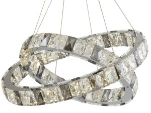 Circle 2 ring LED ceiling pendant chrome clear and smoked crystal