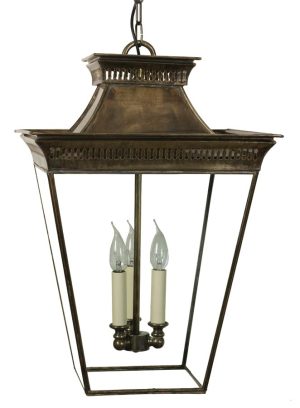 Pagoda Georgian 3 light large hanging porch chain lantern solid brass