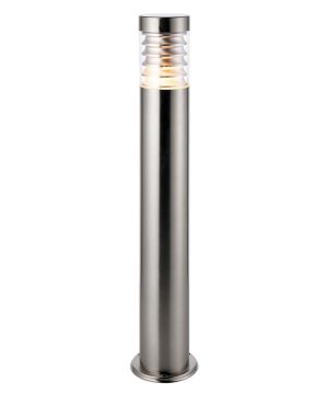 Equinox 80cm outdoor post light in brushed 316L stainless steel on white background lit