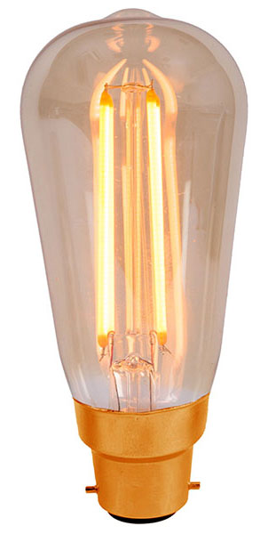 Amber 4w LED Non Dimmable Vintage Squirrel Cage Bulb BC 300lm