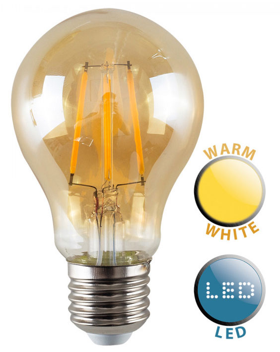 ES/E27 Filament 4w LED Amber GLS Light Bulb Warm White 440 Lumen