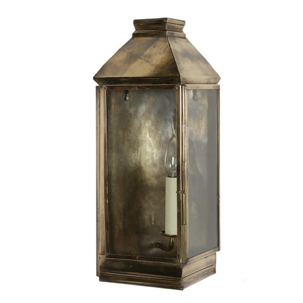 Medium Greenwich period outdoor wall lantern in solid brass shown in light antique