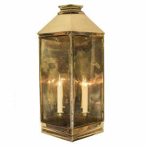 Large Greenwich 2 light period outdoor wall lantern in solid brass shown polished