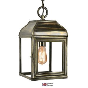 Hemingway small Victorian hanging porch lantern in solid brass shown in light antique