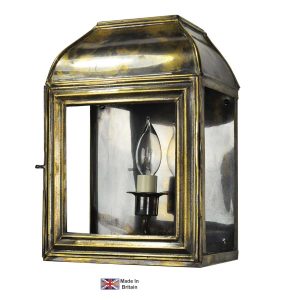 Hemingway small outdoor Victorian wall lantern in solid brass shown in light antique