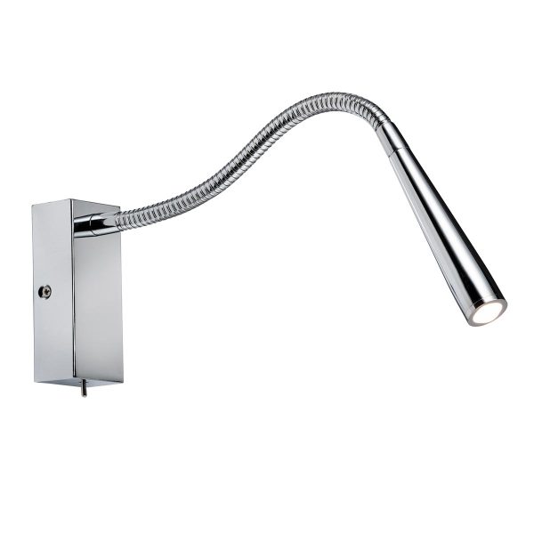 Madison switched LED wall reading light in polished chrome on white background lit