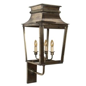 Parisienne large French style 4 light outdoor wall lantern in solid brass shown in aged finish