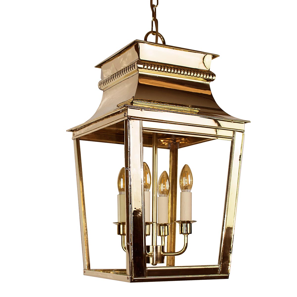 Parisienne Large 4 Light Hanging Porch Chain Lantern Solid Brass