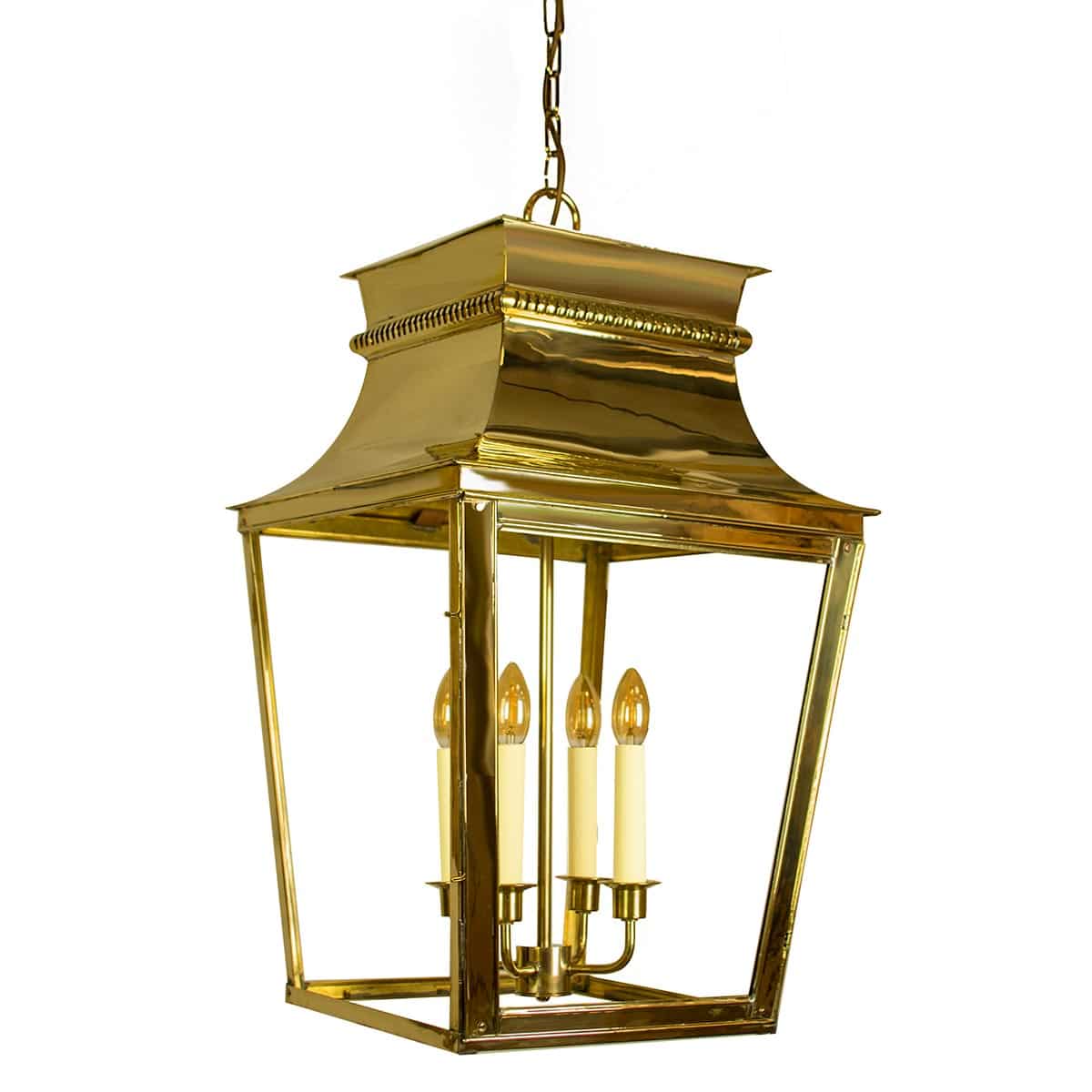 Parisienne Extra Large 4 Light Hanging Chain Lantern Solid Brass