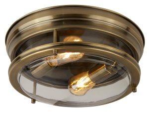 Edinburgh flush bathroom ceiling light antique brass clear glass