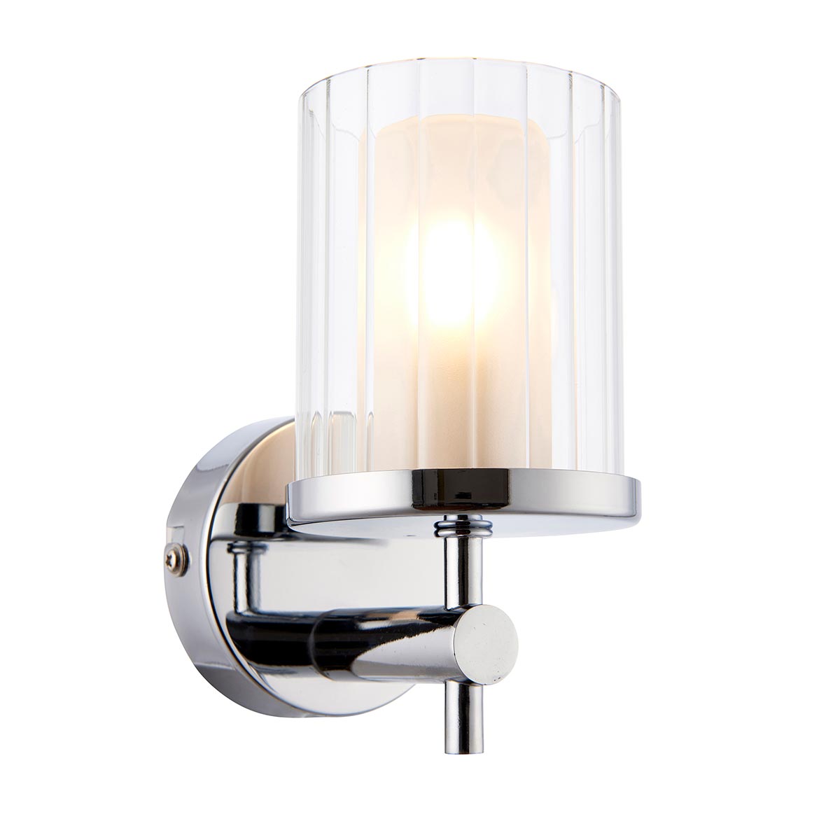 Britton Chrome Bathroom Wall Light Ridged Glass Shade