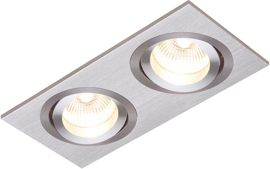 Tetra Twin Brushed Silver Tilt GU10 Recessed Boxed Downlight