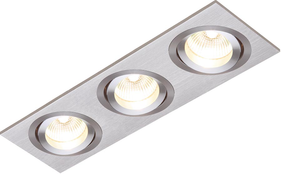 Tetra Triple Brushed Silver Tilt GU10 Recessed Boxed Downlight