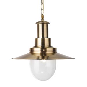 Fisherman antique brass finish large pendant light with seeded glass on white background