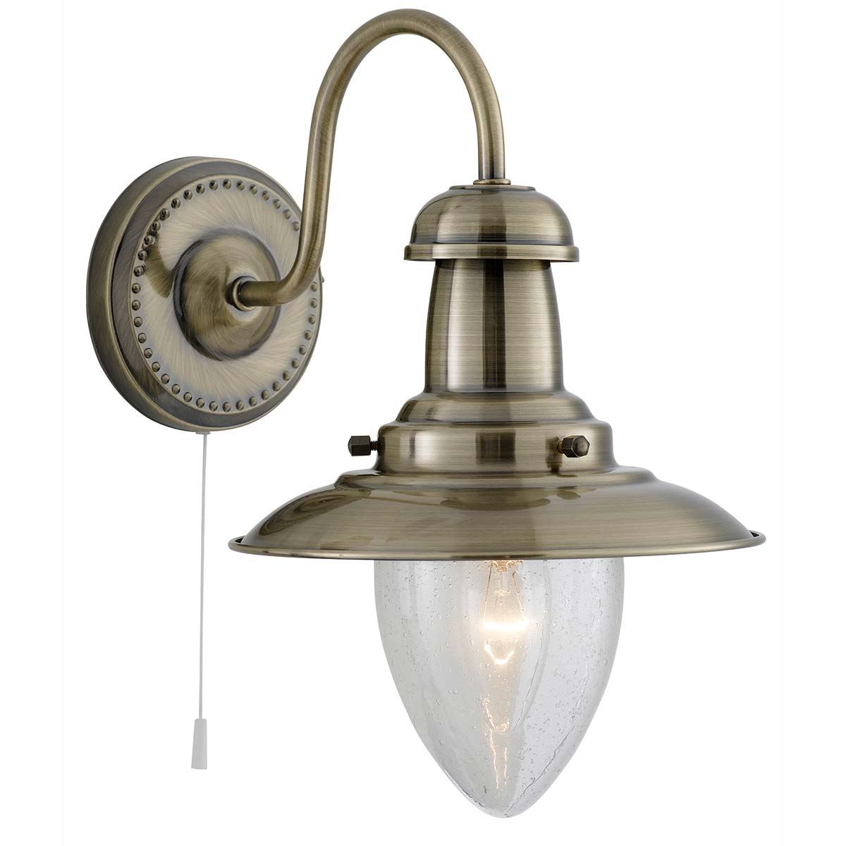 Fisherman Switched Wall Light Antique Brass Seeded Glass