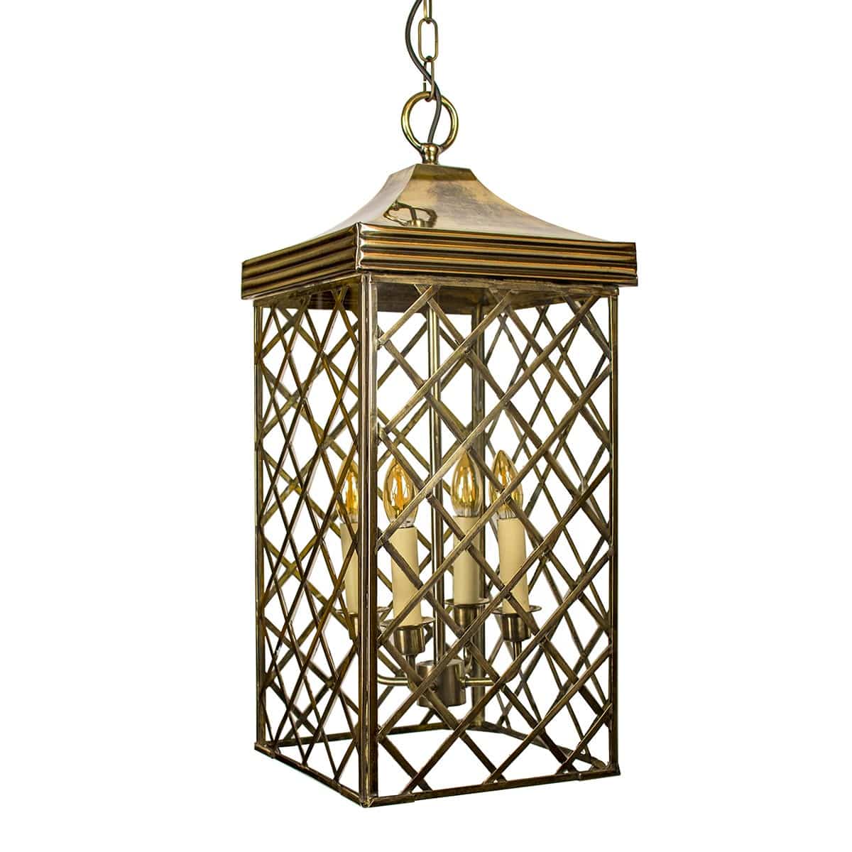 Ivy Large 4 Light Handmade Hanging Porch Lantern Solid Brass