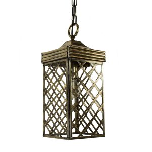 Ivy small 1 light handmade hanging porch lantern in solid brass, shown in light antique