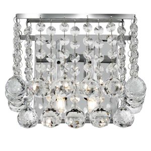 Hanna square 2 lamp crystal wall light in polished chrome on white background