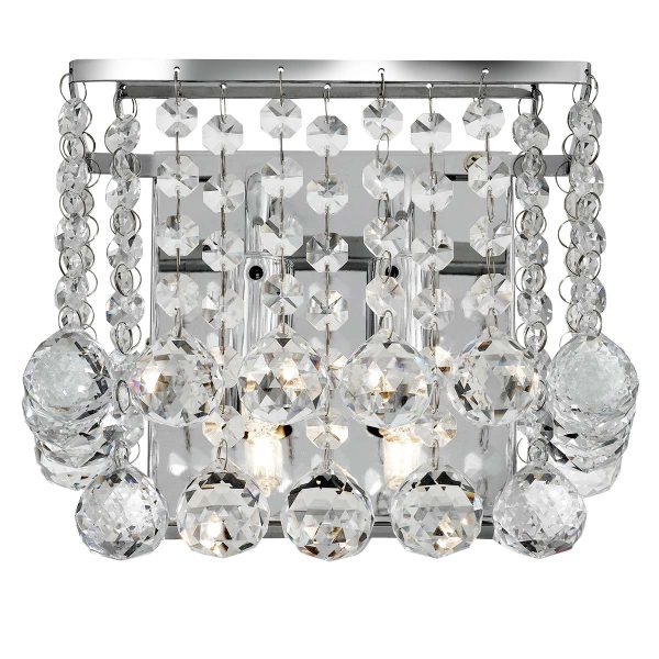 Hanna square 2 lamp crystal wall light in polished chrome on white background