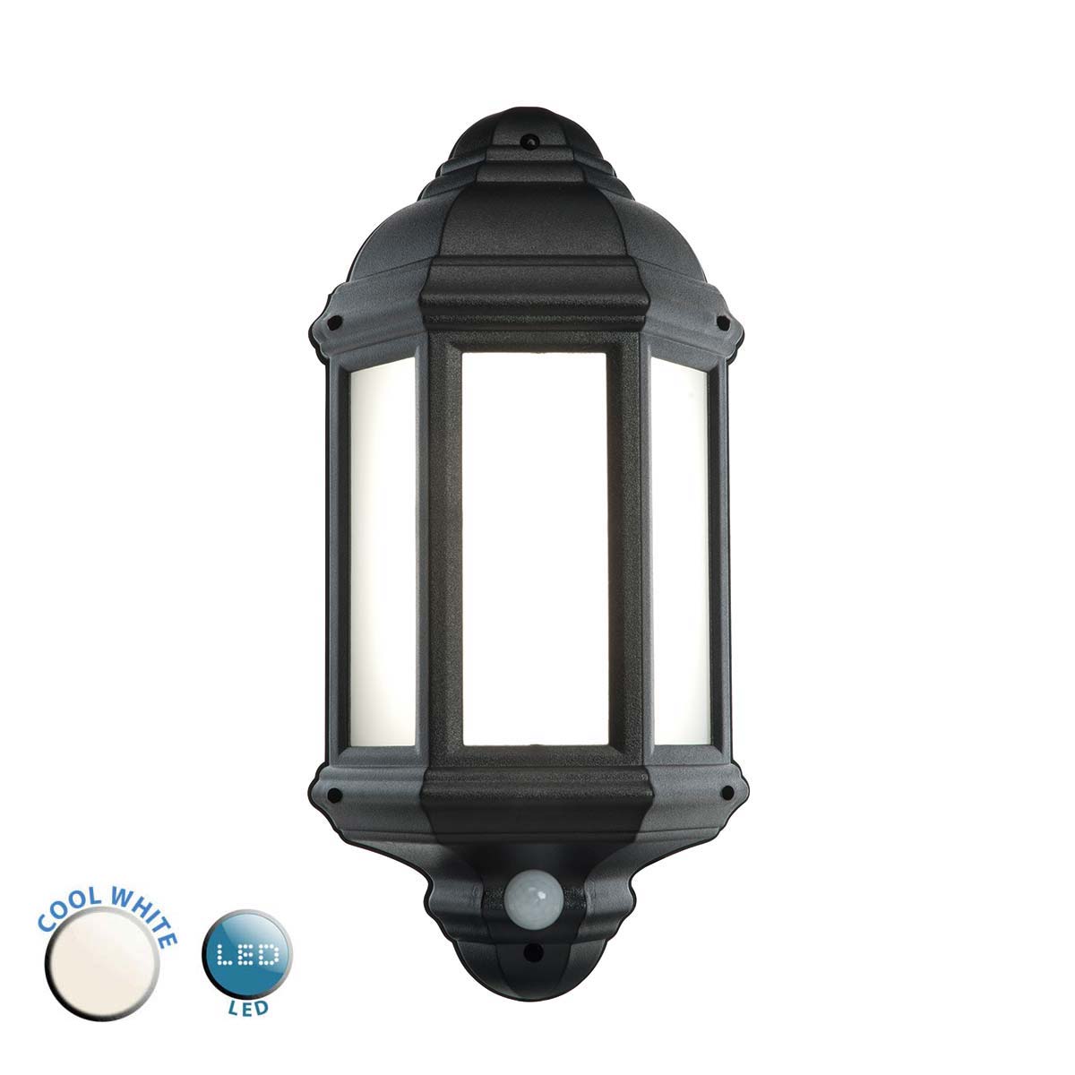 Halbury Traditional LED Outdoor PIR Half Wall Lantern Black