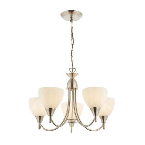 Alton traditional satin chrome 5 light dual mount ceiling light, full height on a white background.