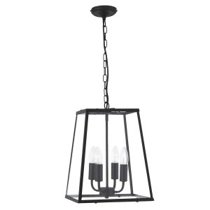 Lantern Noir tapered 4 light hanging lantern in matt black on white background