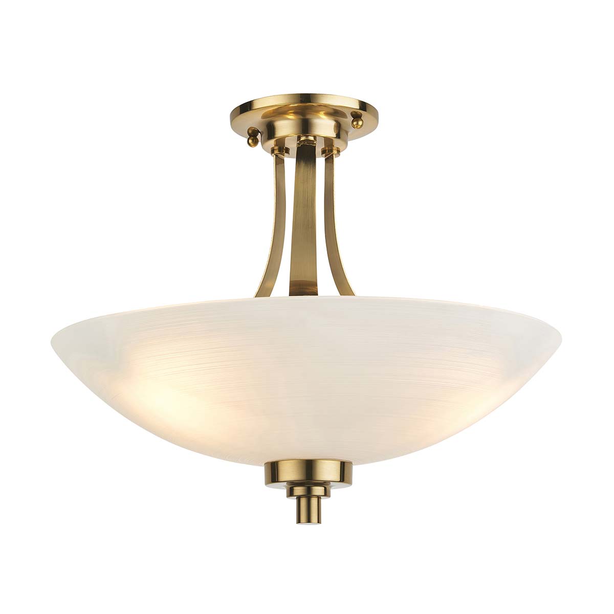 Welles 3 Light Semi Flush in Antique Brass with White Glass