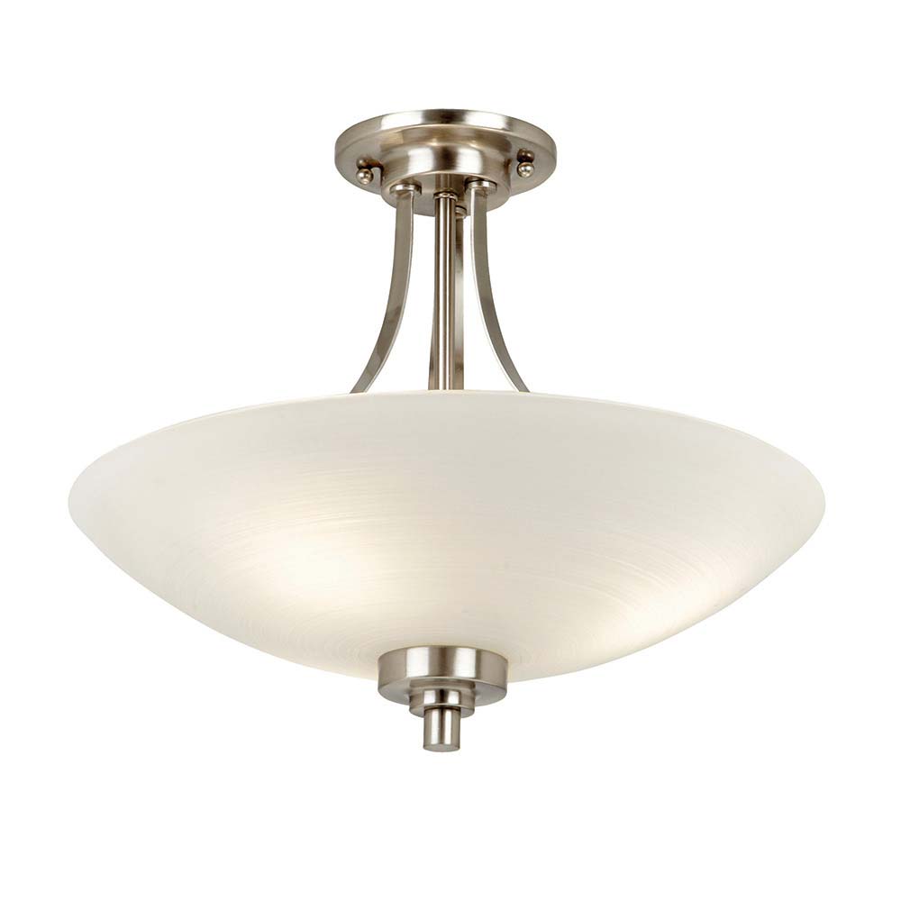 Welles 3 Light Semi Flush in Satin Chrome with White Glass