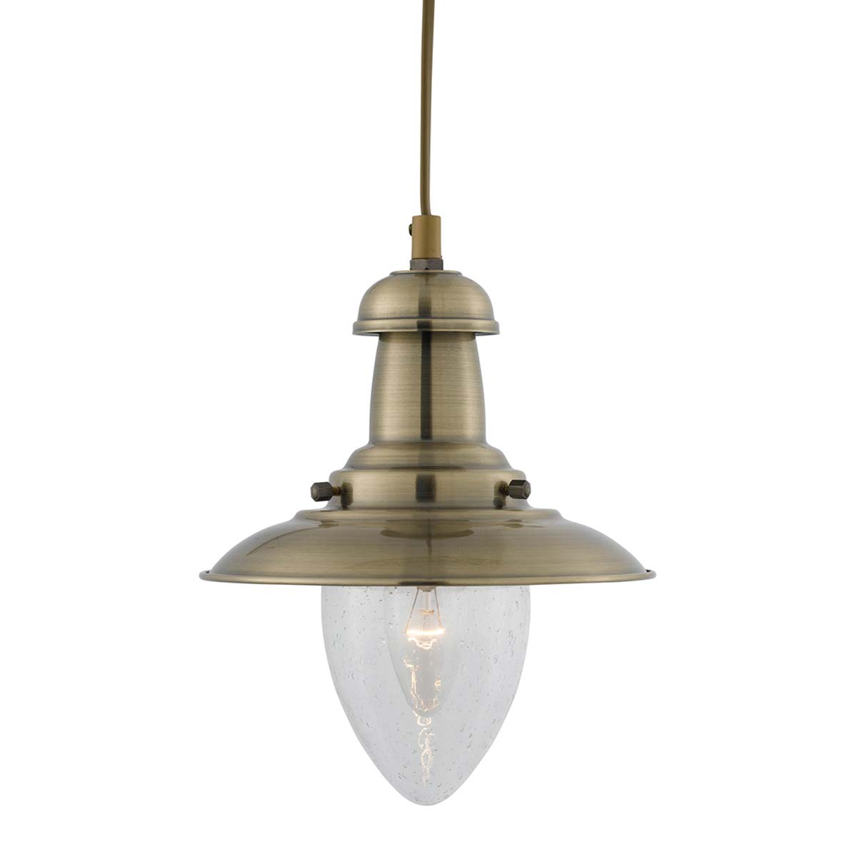 Fisherman Baby Pendant Light Antique Brass Seeded Glass