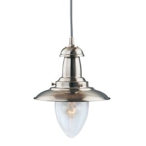 Fisherman baby pendant light in satin silver on white background