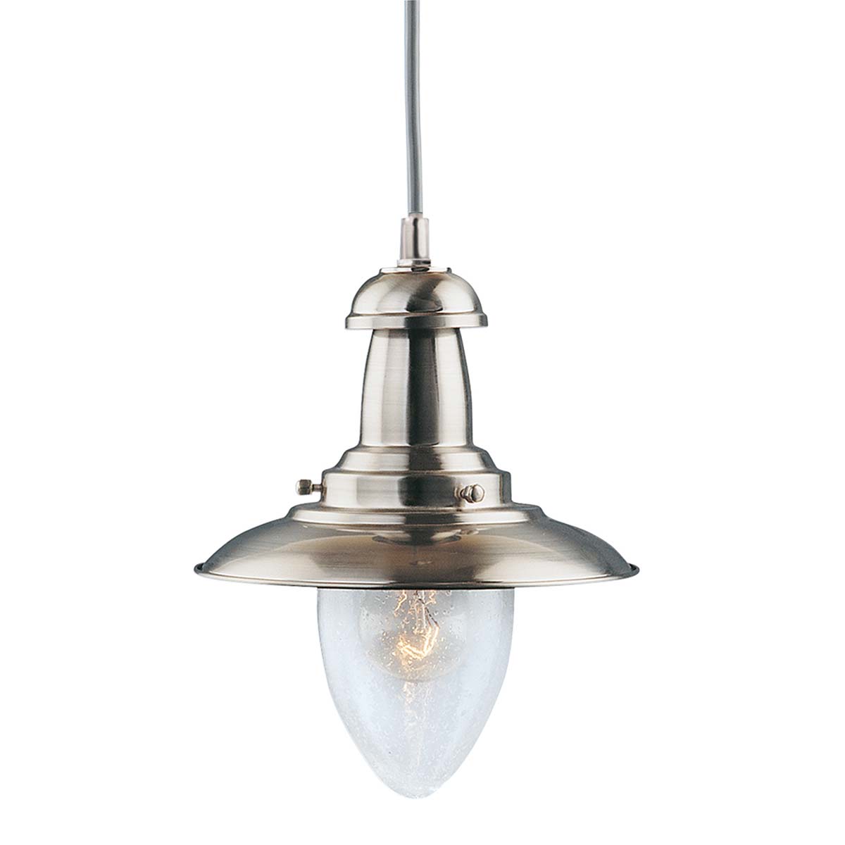 Fisherman Baby Pendant Light Satin Silver Seeded Glass