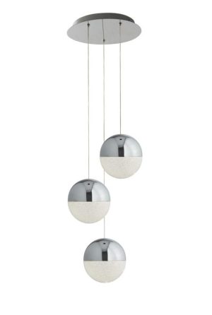 Marbles 3 light LED globe ceiling pendant chrome crushed ice