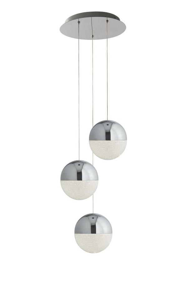 Marbles 3 LED Globe Multi Drop Ceiling Pendant Chrome Crushed Ice