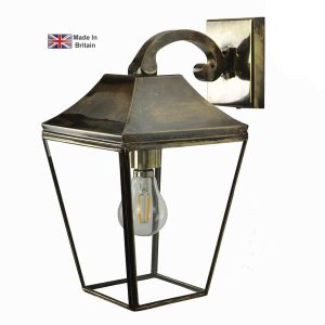 Knightsbridge 1 light overhead outdoor wall lantern in solid brass shown in light antique