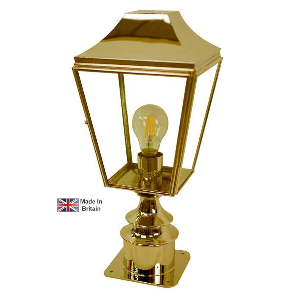 Knightsbridge Short 1 Light Outdoor Pillar Lantern Solid Brass