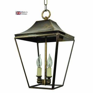 Knightsbridge large 4 light hanging porch lantern in solid brass shown in light antique