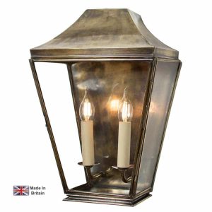 Knightsbridge 2 light large passage wall lantern in solid brass shown in light antique