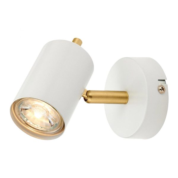 Gull single wall spotlight in matt white and satin gold shown as wall light