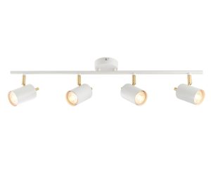 Gull 4 light ceiling spotlight bar in matt white and satin gold on white background lit