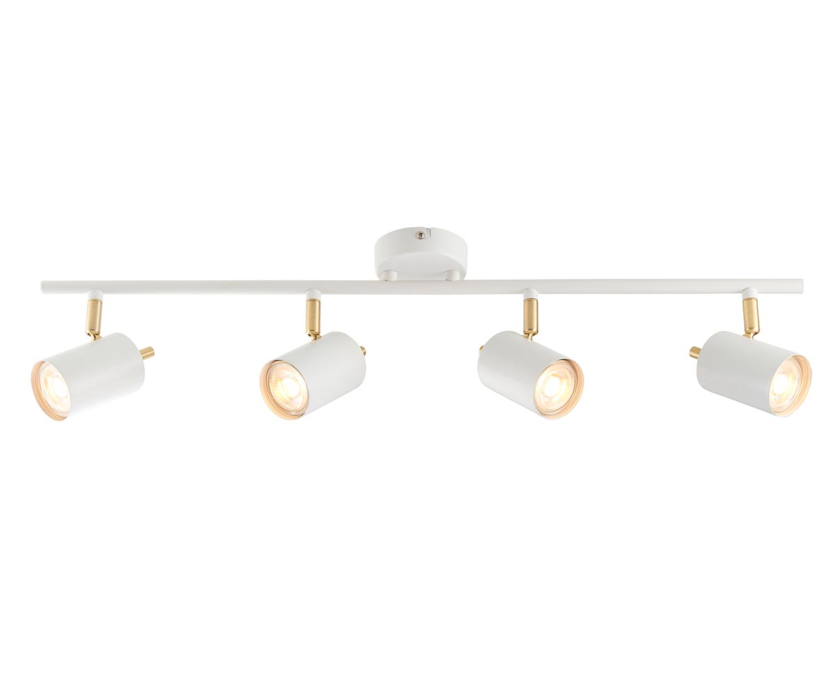 Gull 4 Light Ceiling Spotlight Bar Matt White / Satin Gold