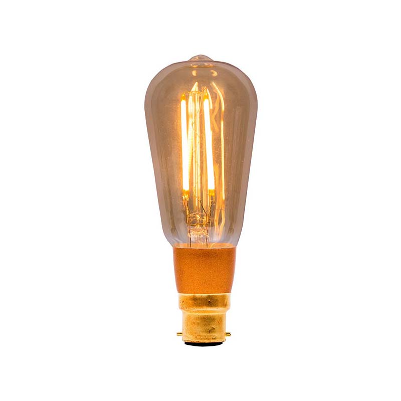 Amber 4w LED dimmable vintage squirrel cage light bulb with a BC-B22 base.