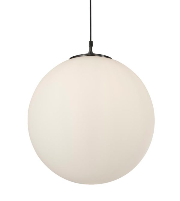 Atom opal white 30cm glass sphere pendant light in satin silver