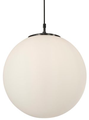 Atom opal white 40cm glass sphere pendant light in satin silver