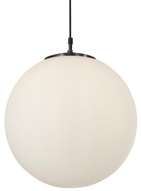 Atom opal white 40cm glass sphere pendant light in satin silver