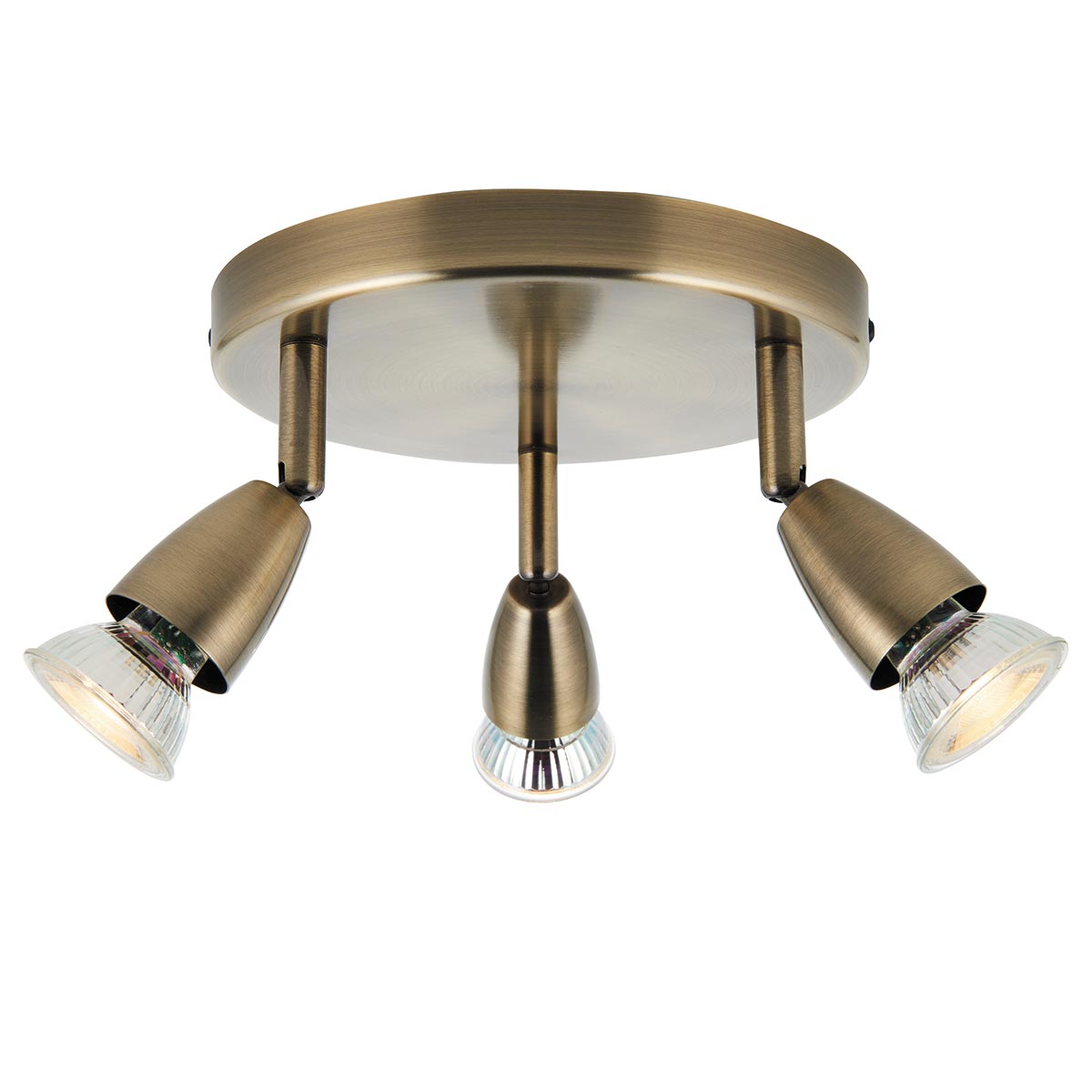 Amalfi Modern Round 3 Light Ceiling Spotlight Plate Antique Brass