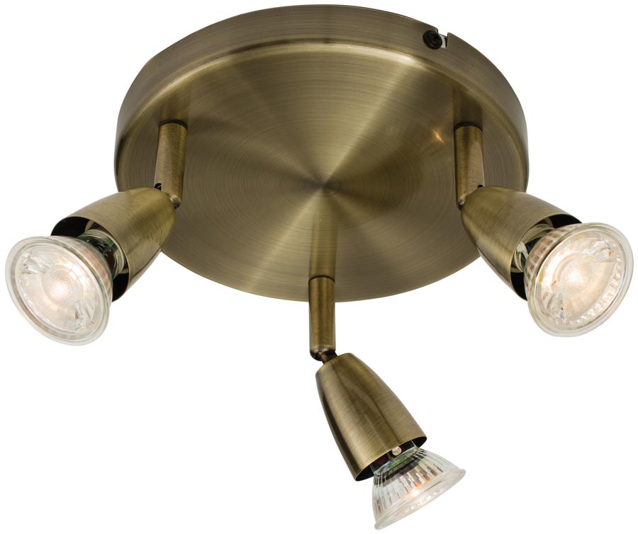 Amalfi Modern Round 3 Light Ceiling Spotlight Plate Antique Brass
