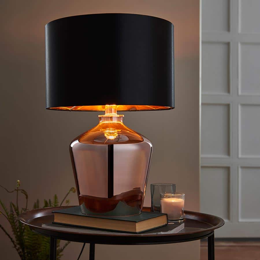 Waldorf 1 Light Copper Glass Table Lamp Black Shade 61149